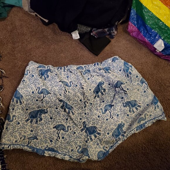 PRINTFRESH White & Blue Indian Elephant & Flamingo Print Pajama Lounge Shorts 3X - Picture 4 of 4